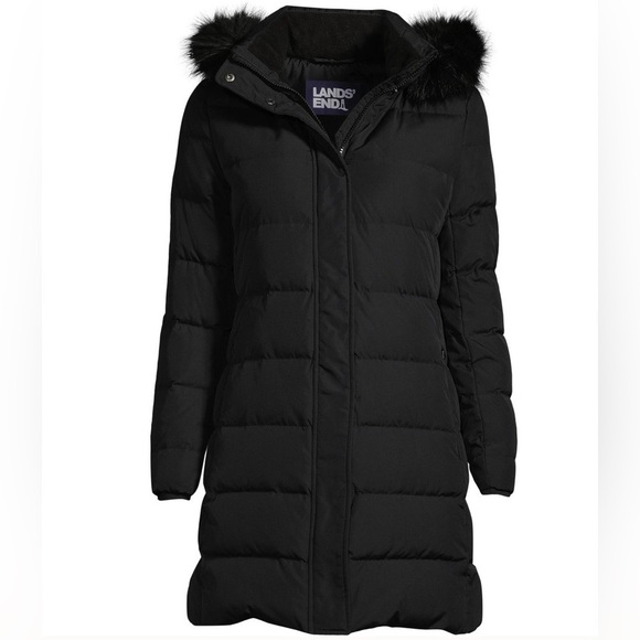 Lands’ End Women's 600 Down Winter Long Coat With Hood in Navy - Picture 3 of 8